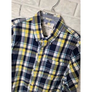 Abercrombie & Fitch Button up long sleeve Men's size XL Plaid Muscle Blue Yellow